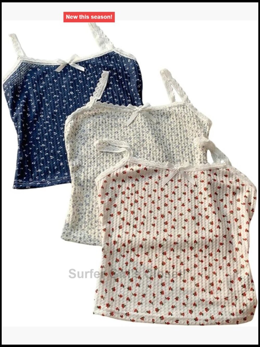 3 Pack Lace Trim Floral Cami Tops Spaghetti Strap Boho Cute Camisole Tanks